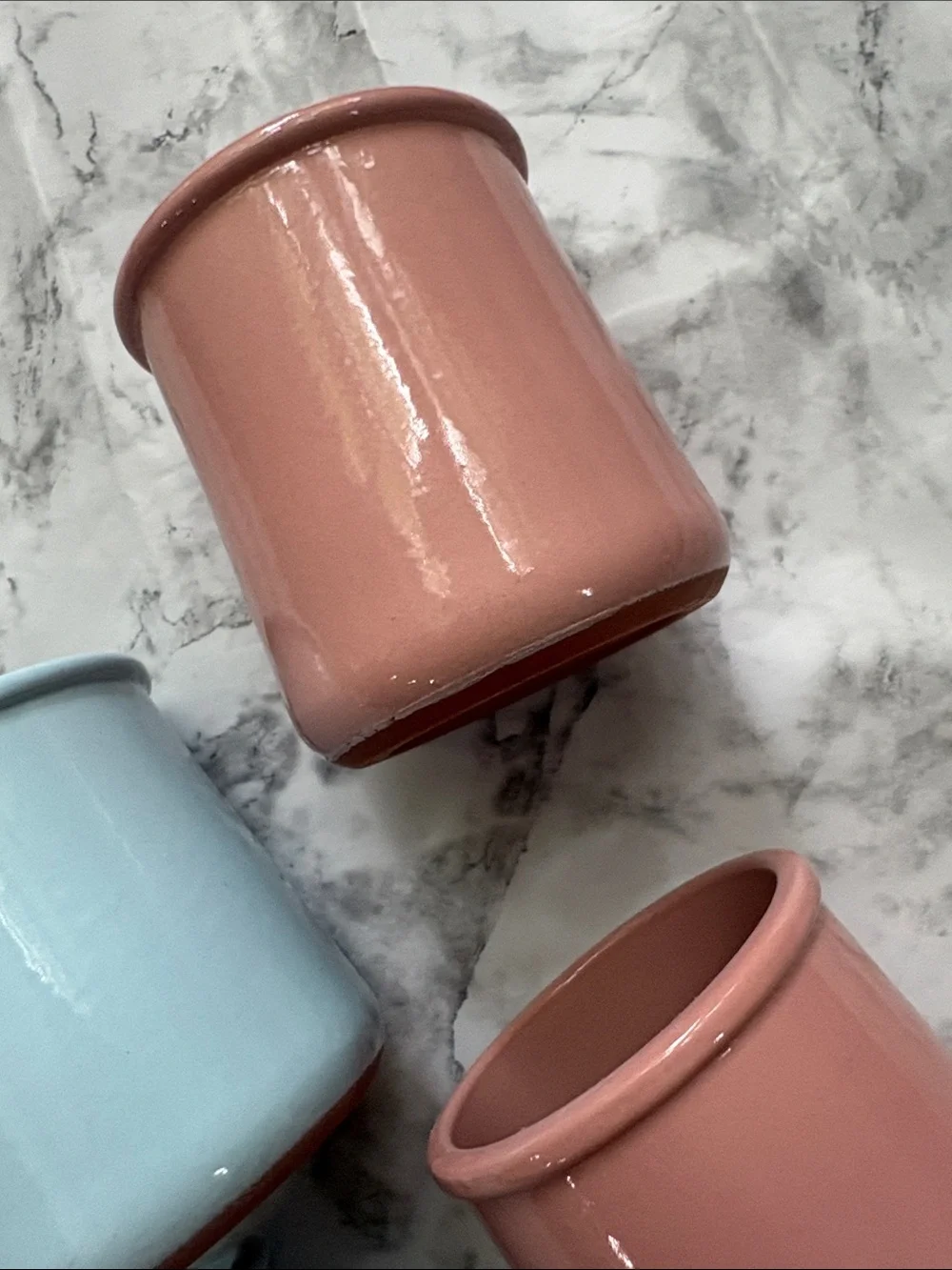 4 La Fermiere Yogurt Pots - Seashell Pink & Sky Blue